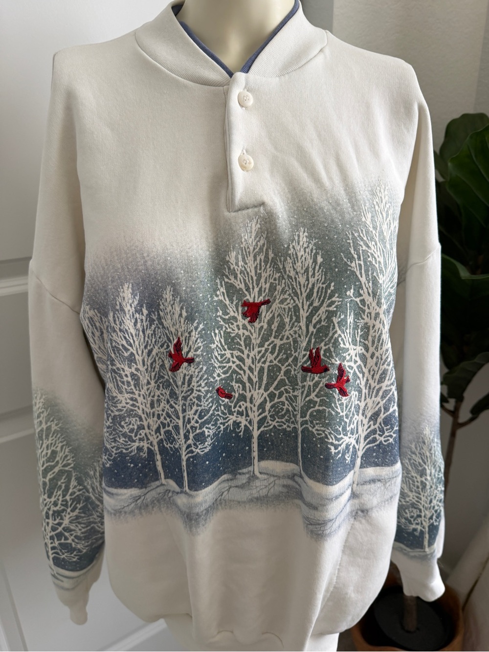 Art Unlimited Vintage 90s‎ Vermont Winter Nature Cardinal Sweatshirt Mens L